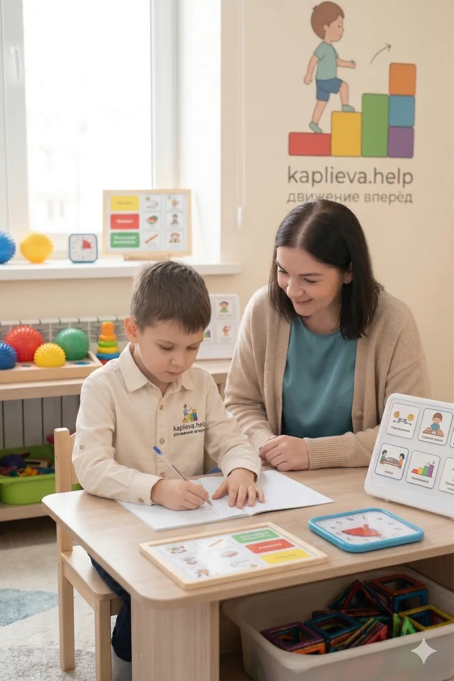 Специалист работает с ребёнком за столом
